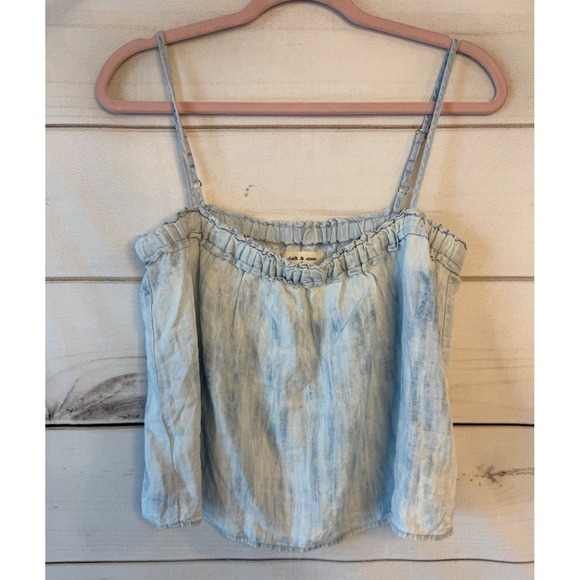 cloth & stone Tops - Cloth & Stone Anthropologie Acid Wash Tencel Cami Ruffle Tank Top Blue Small